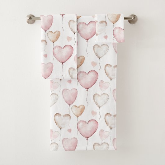 Pink Cream Hearts Badhandtuch Set (Insitu)