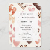 Pink Cream Hearts Leopard Geburtstag Einladung (Vorne/Hinten)