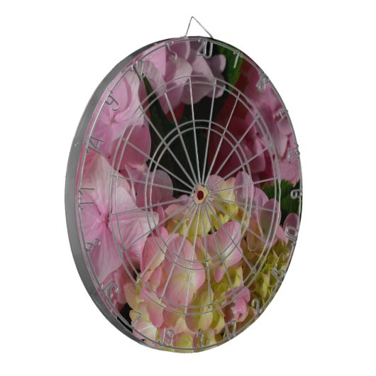 Pink Cream Hydrangeas gelb rosa grüne Blüte Dartscheibe (Vorderseite Links)