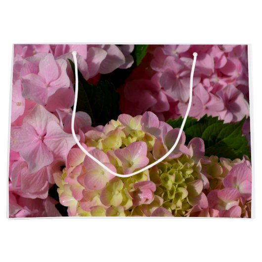 Pink Cream Hydrangeas gelb rosa grüne Blüte Große Geschenktüte (Vorderseite)