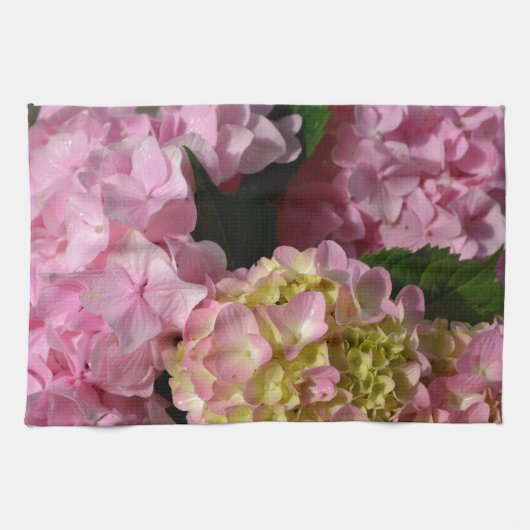 Pink Cream Hydrangeas gelb rosa grüne Blüte Küchentuch (Horizontal)