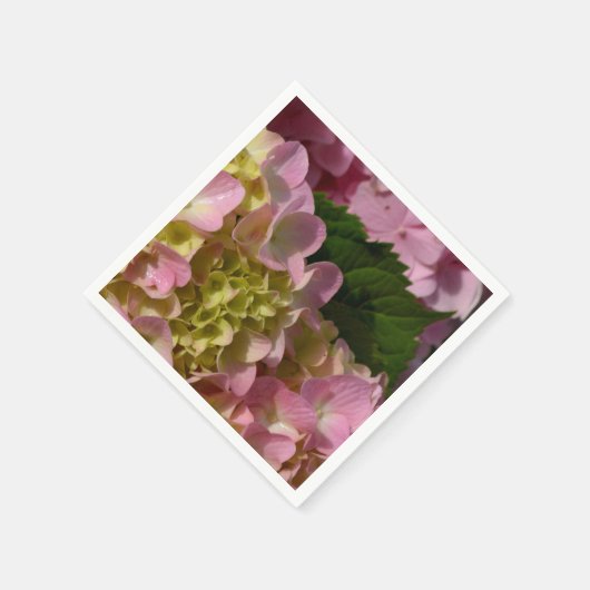 Pink Cream Hydrangeas gelb rosa grüne Blüte Serviette (Ecke)