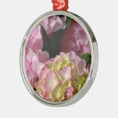 Pink Cream Hydrangeas gelb rosa grüne Blüte Silbernes Ornament (Links)