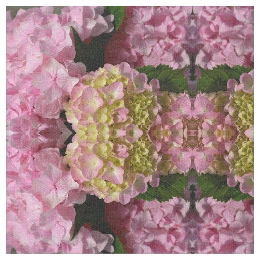 Pink Cream Hydrangeas gelb rosa grüne Blüte Stoff (Nahaufnahme)