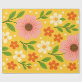 Pink, cream & Orange Flowers with Green Leaves Geschenkpapier (Flach)