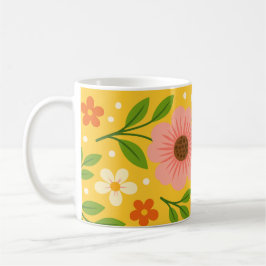 Pink, cream & Orange Flowers with Green Leaves Kaffeetasse