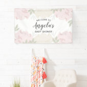 Pink & Cream Peonies Baby Dusche Party Banner (Insitu)