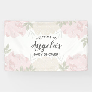 Pink & Cream Peonies Baby Dusche Party Banner
