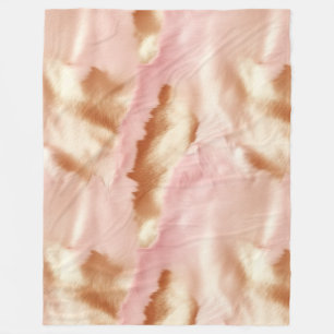 Pink Cream Tan Southwest Cowgirl Cowhide Fleecedecke