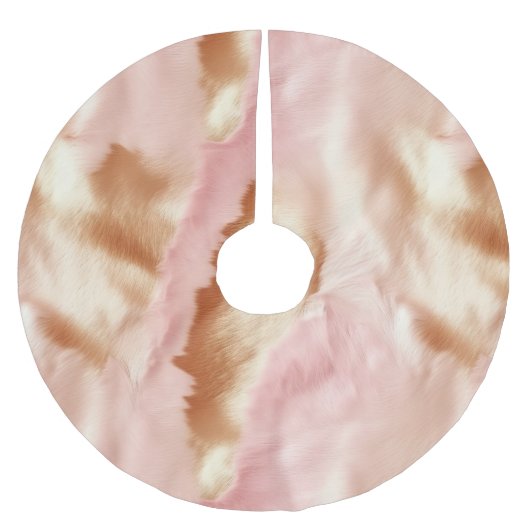 Pink Cream Tan Southwest Cowgirl Cowhide Polyester Weihnachtsbaumdecke (Vorderseite)