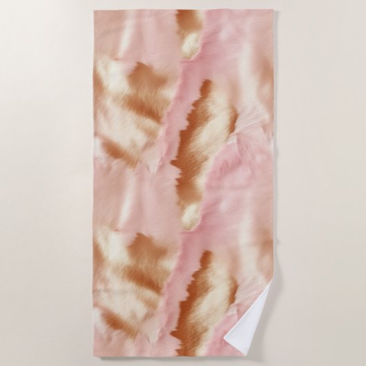 Pink Cream Tan Southwest Cowgirl Cowhide Strandtuch (Vorderseite)