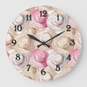 Pink Cream White Straw Hats  Große Wanduhr (Vorderseite)