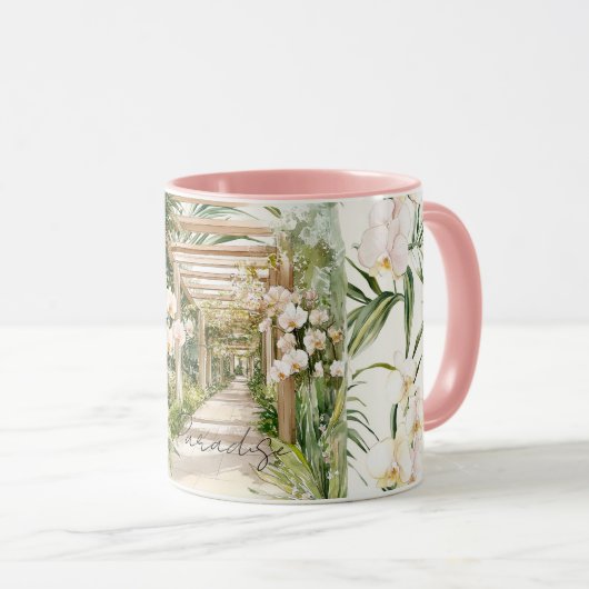 Pink Cream White Tropical Orchid Flowers Paradise Tasse (VorderseiteRechts)