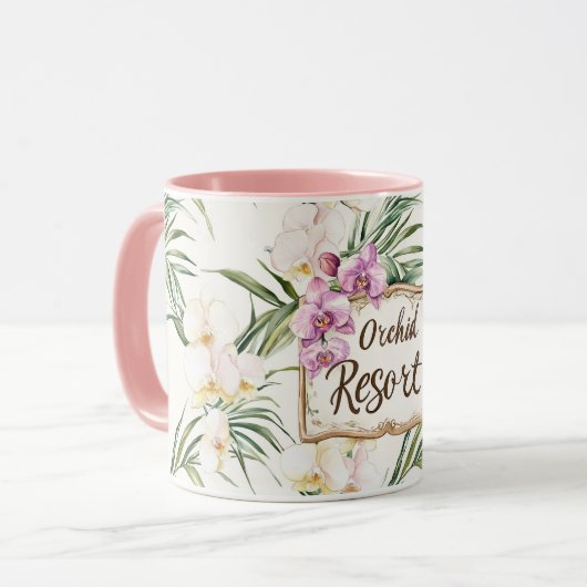 Pink Cream White Tropical Orchid Flowers Resort Tasse (Vorderseite Links)