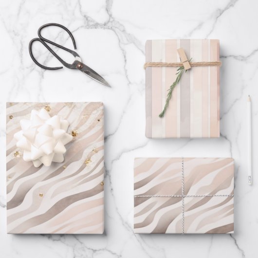 Pink Cream Zebra Animal Gold Sparkle Birthday Geschenkpapier Set (Vorderseite)