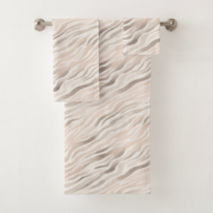 Pink Creme Beige Zebra Tierdruck Badhandtuch Set