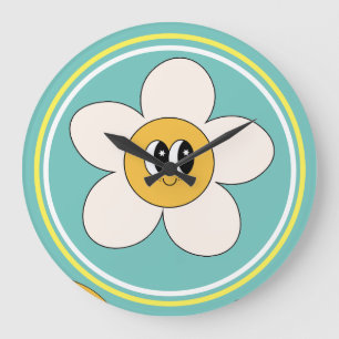 Pink Creme Illustration Retro Blume Wanduhr. Große Wanduhr