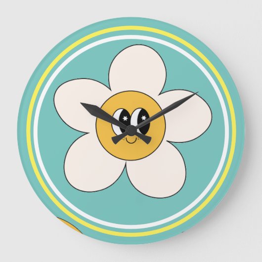 Pink Creme Illustration Retro Blume Wanduhr. Große Wanduhr (Vorderseite)