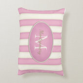 Pink & Creme Streifen Oval Gerahmte Monogramm Dekokissen (Rückseite(Vertikal))