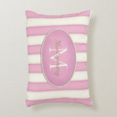 Pink & Creme Streifen Oval Gerahmte Monogramm Dekokissen (Vorderseite(Vertikal))