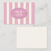 Pink & Creme Streifen Oval Gerahmtes Monogramm kun Mitteilungskarte (Vorne/Hinten)