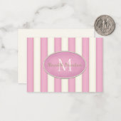 Pink & Creme Streifen Oval Gerahmtes Monogramm kun Mitteilungskarte (Vorderseite/Rückseite Beispiel)