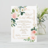 Pink Creme Watercolor Floral Virtual Brautparty Einladung (Stehend Vorderseite)