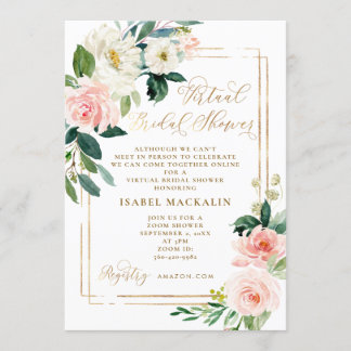 Pink Creme Watercolor Floral Virtual Brautparty Einladung