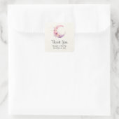 Pink Crescent Moon mit Blume Hochzeit Danke Quadratischer Aufkleber (Tasche)