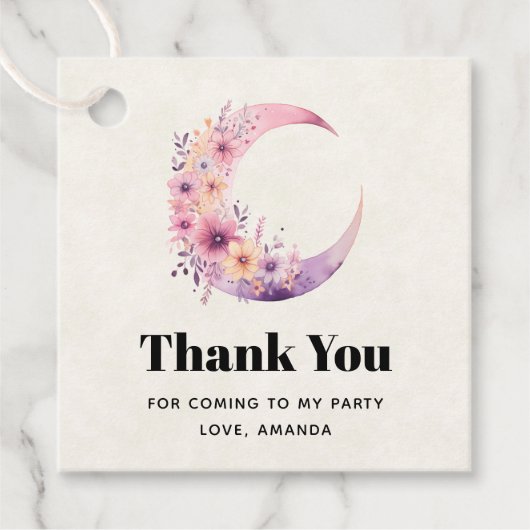 Pink Crescent Moon mit Hübschen Blume Danke Geschenkanhänger (Vorderseite)