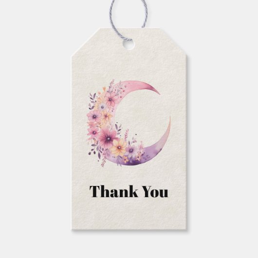 Pink Crescent Moon mit Hübschen Blume Danke Geschenkanhänger (Vorderseite)