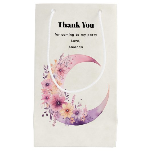 Pink Crescent Moon mit Hübschen Blume Danke Kleine Geschenktüte (Vorderseite)