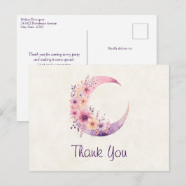 Pink Crescent Moon mit Hübschen Blume Danke Postkarte