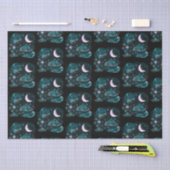 Pink Crescent Moon Stars Celestial Black Halloween Seidenpapier (Handwerk)