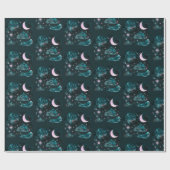 Pink Crescent Moon Stars Celestial Blue Halloween Geschenkpapier (Flach)