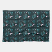 Pink Crescent Moon Stars Celestial Blue Halloween Geschirrtuch (Horizontal)