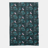 Pink Crescent Moon Stars Celestial Blue Halloween Geschirrtuch (Vertikal)