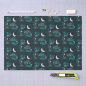 Pink Crescent Moon Stars Celestial Blue Halloween Seidenpapier (Handwerk)