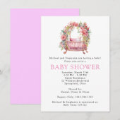 Pink Crib Floral Girl Babydusche Einladung (Vorne/Hinten)