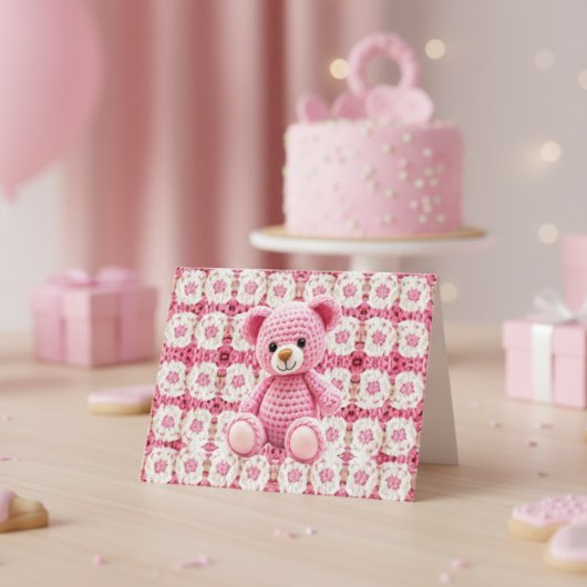 Pink Crochet Bear | Baby Shower Thank You Dankeskarte