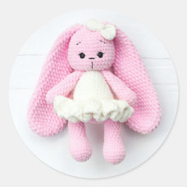 Pink Crochet Bunny - Niedliches Kunsthandwerk Runder Aufkleber