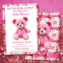 Pink Crocheted Teddy Bear Girl's Baby Shower