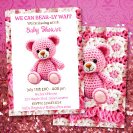 Pink Crocheted Teddy Bear Girl's Baby Shower Einladung