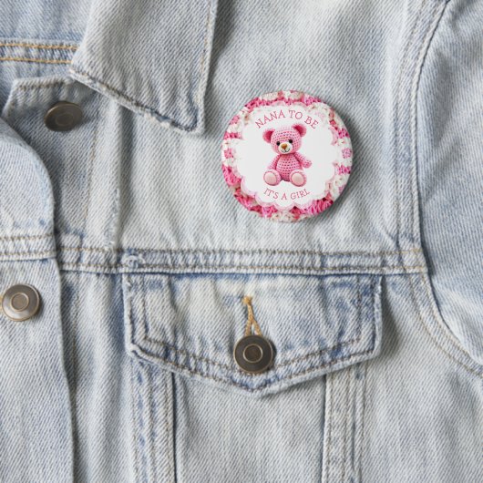 Pink Crocheted Teddy Bear | Nana to Be Button (Beispiel)