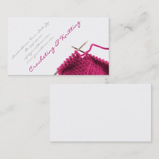 Pink Crocheting & Knitting Business Card Visitenkarte (Vorne/Hinten)