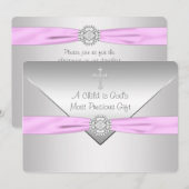 Pink Cross Baby Christening Einladung (Vorne/Hinten)