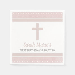 Pink Cross Baby Girl Erster Geburtstag Taufe Serviette