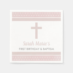 Pink Cross Baby Girl Erster Geburtstag Taufe Serviette