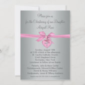 Pink Cross Baby Girl Foto Christening Einladung (Rückseite)