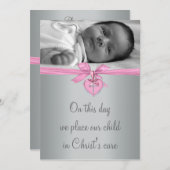 Pink Cross Baby Girl Foto Christening Einladung (Vorne/Hinten)